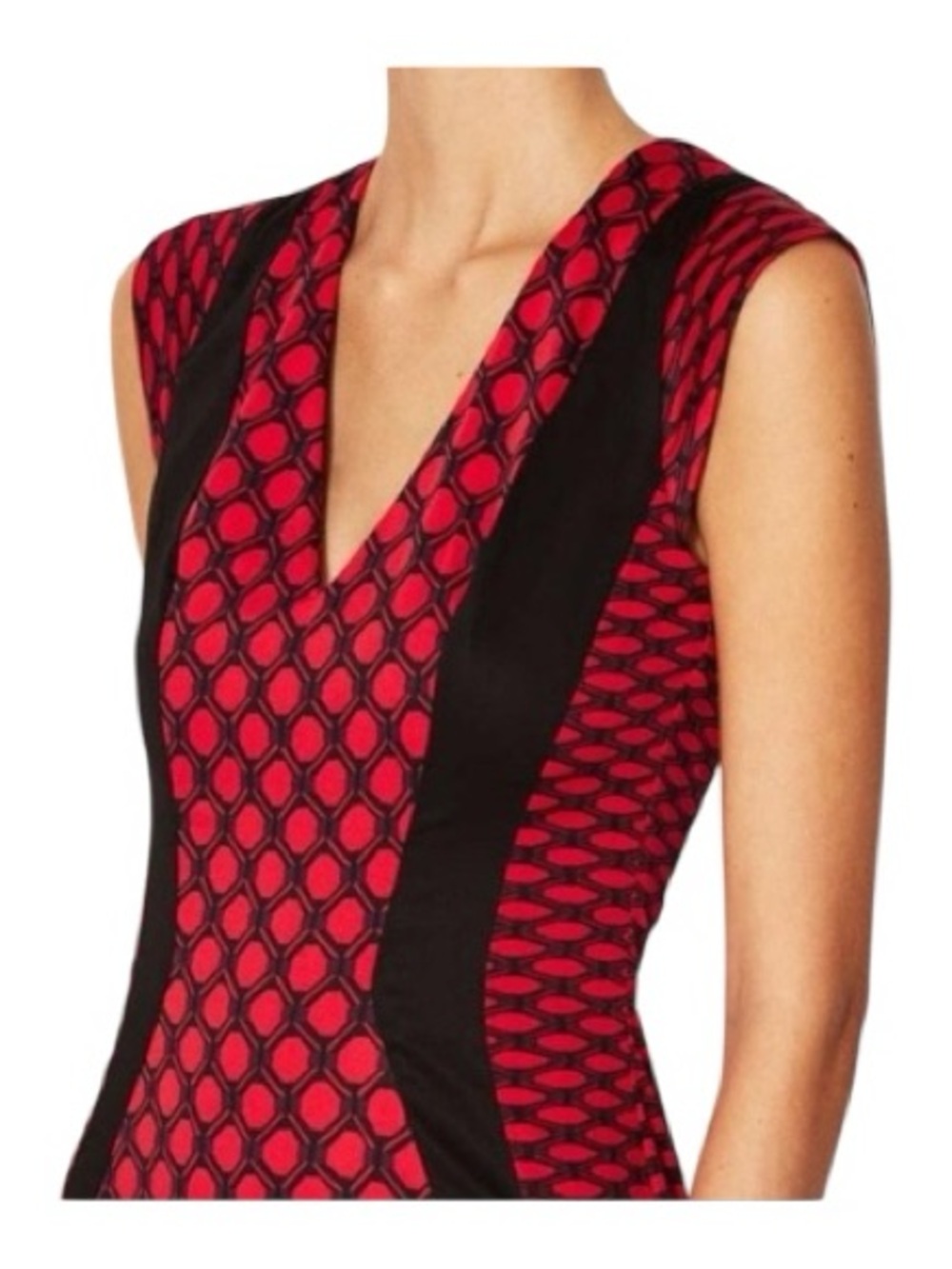 French Connection Red and Black Geometric Mini Dress SZ 8